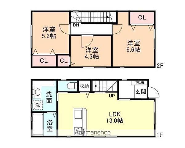富山地鉄富山港線 奥田中学校前駅 徒歩3分 2階建 築3年(2SLDK)の間取り写真
