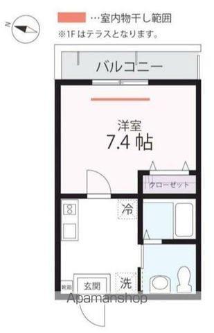 ハーミットクラブハウス リアンD棟(1K/1階)の間取り写真