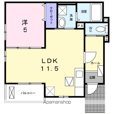 プラシードⅤ(1LDK/1階)の間取り写真