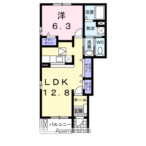 マリオン松末(1LDK/1階)の間取り写真