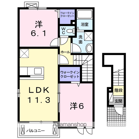 クリスタル・ヒル 1(2LDK/2階)の間取り写真