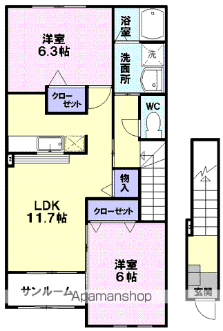グレースタカディアンⅡ(2LDK/2階)の間取り写真
