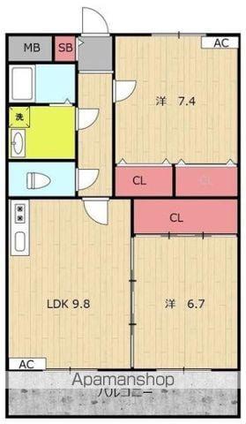 リージングマンション B棟(2LDK/2階)の間取り写真