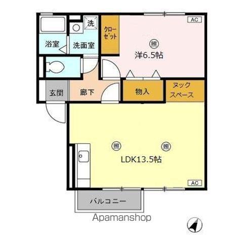 シャルムA棟(1LDK/1階)の間取り写真