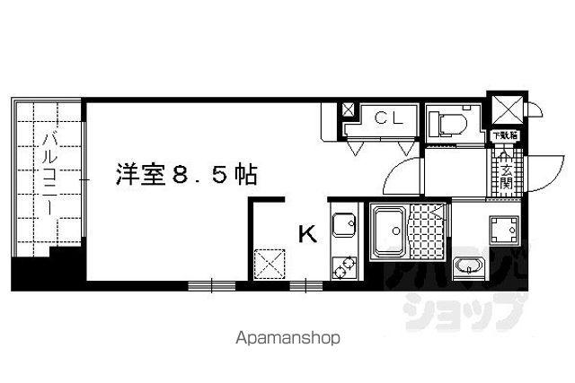エイペックス京都東山三条(1K/3階)の間取り写真