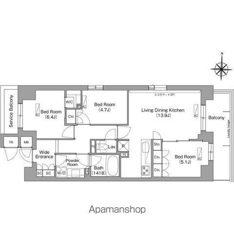 コンフォリア・リヴ八坂富士見(3LDK/4階)の間取り写真