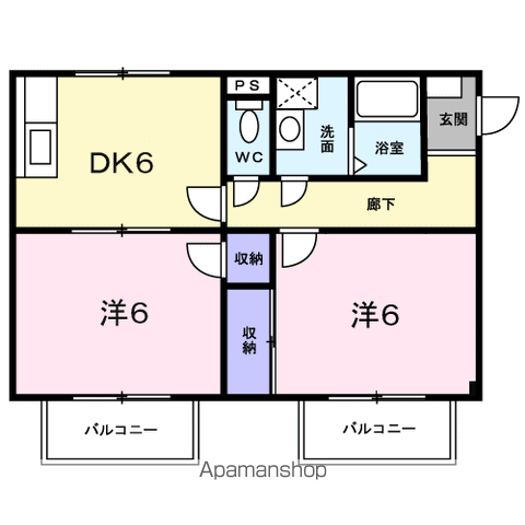 プレ・パルク岩崎Ⅲ(2DK/2階)の間取り写真