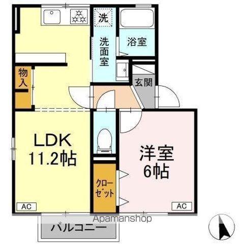 セジュール来住 B棟(1LDK/2階)の間取り写真