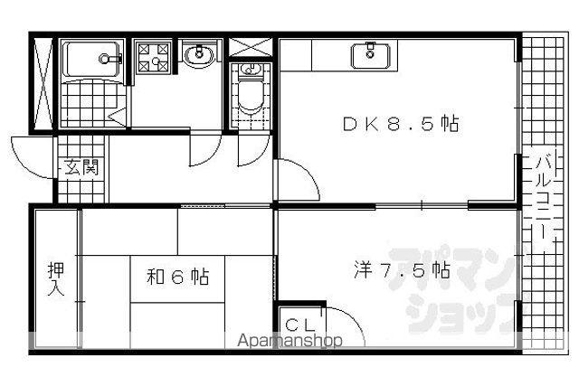 奈良線 黄檗駅(JR) 徒歩10分 5階建 築37年(2DK/3階)の間取り写真