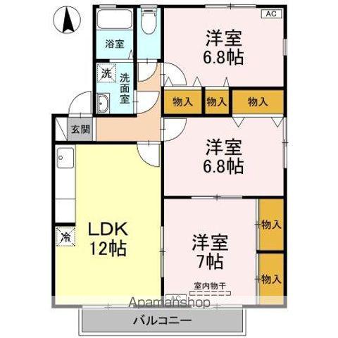 ルミナス山城 A棟(3LDK/2階)の間取り写真