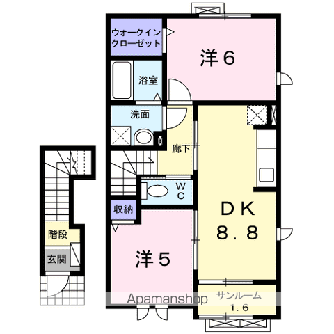 トレフル E(2DK/2階)の間取り写真