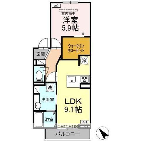 TORISIA城ケ丘(1LDK/2階)の間取り写真