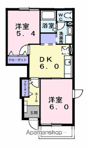レジデンスウッズⅡ(2DK/1階)の間取り写真