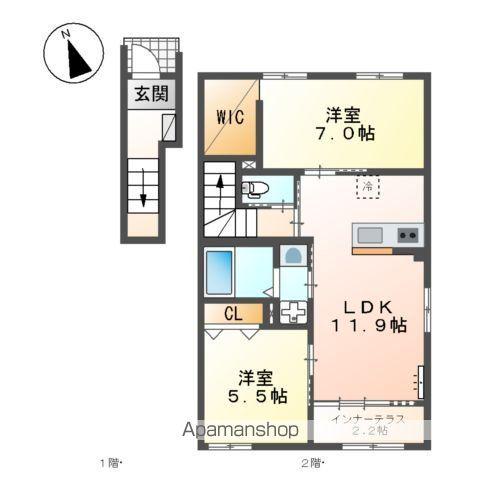 ハレカピリナ新涯(2LDK/2階)の間取り写真