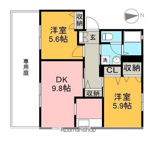 シャーメゾン北久保 B棟(2DK/1階)の間取り写真