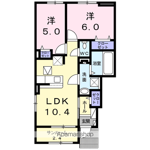 プルチーノⅠ(2LDK/1階)の間取り写真