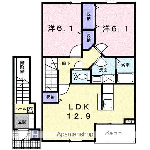 ラシーヌ1(2LDK/2階)の間取り写真