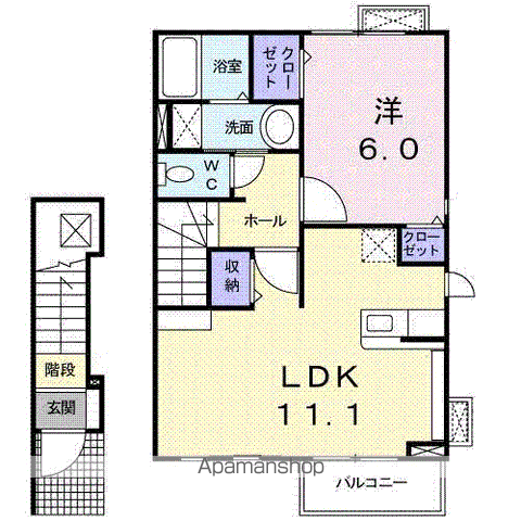 モダンソレイユⅡ(1LDK/2階)の間取り写真