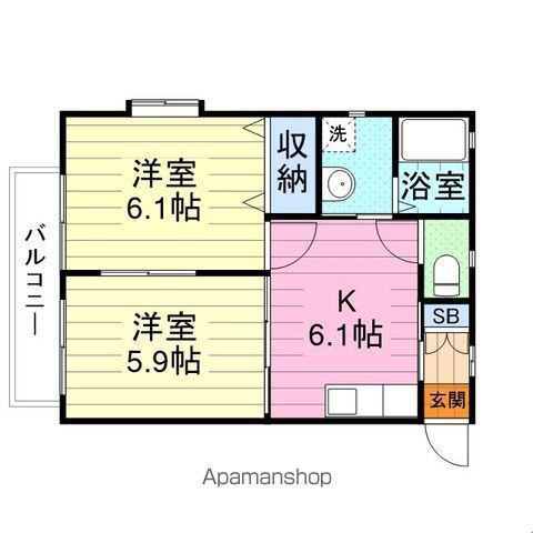 ショコラハウスⅡ(2K/2階)の間取り写真