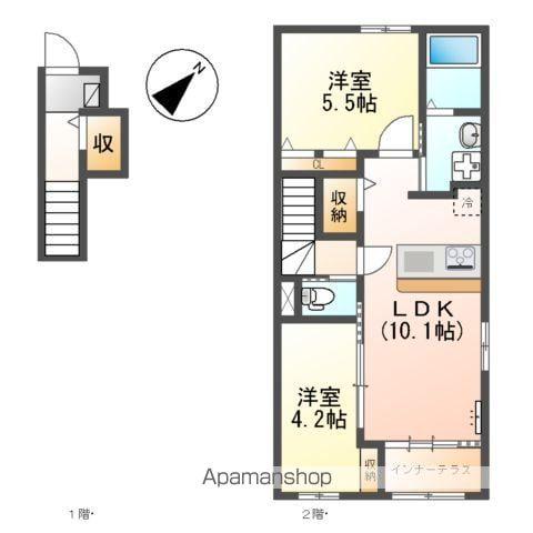 ベルメゾン矢取(2LDK/2階)の間取り写真