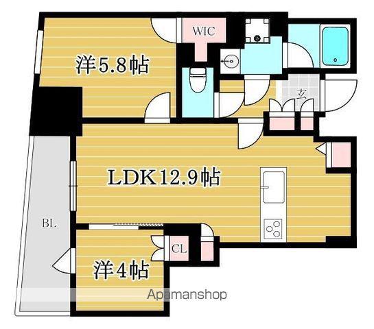 レーベン福岡天神ONE TOWER(2LDK/14階)の間取り写真
