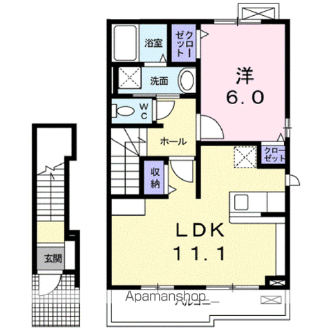 メゾンボヌール(1LDK/2階)の間取り写真