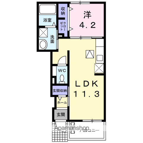クレセール聖蹟(1LDK/1階)の間取り写真