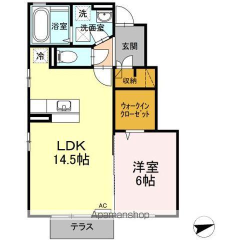 フェリス河内B棟(1LDK/1階)の間取り写真