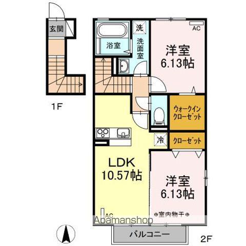 ディアコート富田 A(2LDK/2階)の間取り写真