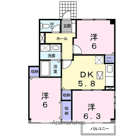 グランヴェール21C(3DK/1階)の間取り写真