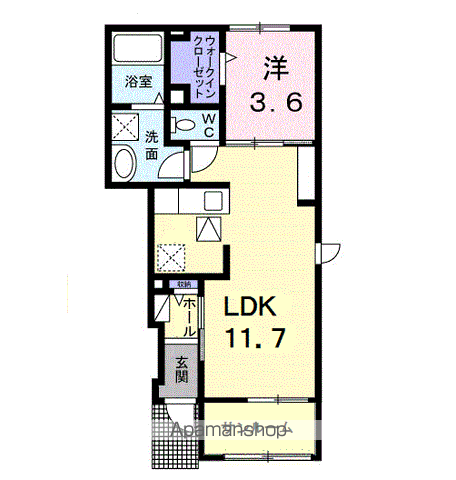 プリムヴェール Ⅰ(1LDK/1階)の間取り写真