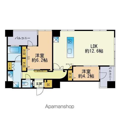 ロイヤルパークス大名(2LDK/19階)の間取り写真