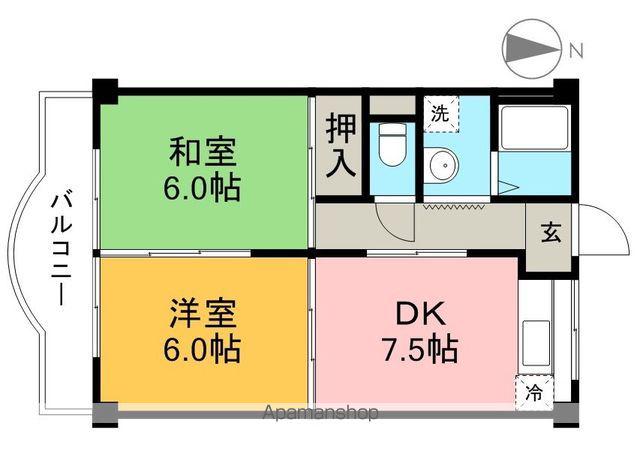 ハイツハピィバリーⅠ 北棟(2DK/3階)の間取り写真