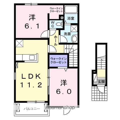 ワーズ・ワースⅠ号館(2LDK/2階)の間取り写真