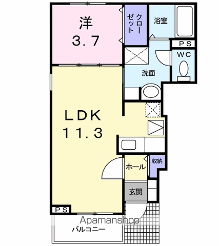 グレース オーキッド・S B棟(1LDK/1階)の間取り写真