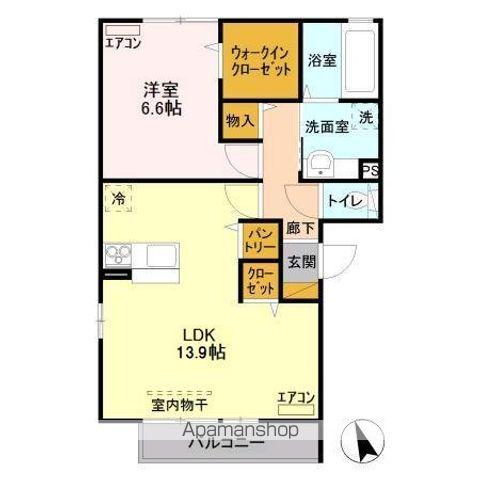 ベル・アジュールⅡAB A棟(1LDK/2階)の間取り写真