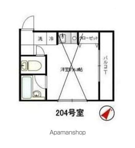 ランドヒルズウエストA棟(ワンルーム/2階)の間取り写真