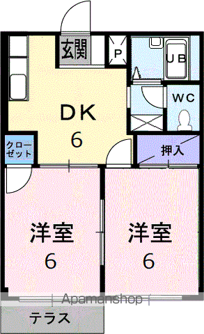 サンヒルズ岡(2DK/1階)の間取り写真
