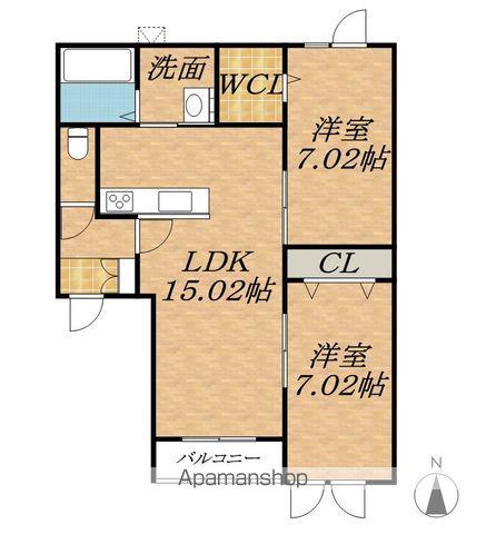 フォンテーヌ帯広Ⅱ(2LDK/1階)の間取り写真