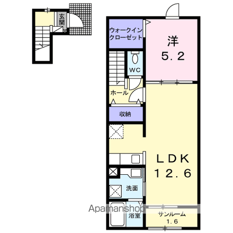 ル・ボナール B(1LDK/2階)の間取り写真