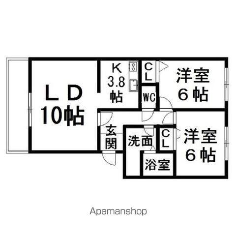 石北本線 北見駅 バス乗車時間:10分 東9丁目バス停で下車 徒歩3分 3階建 築23年(2LDK/1階)の間取り写真