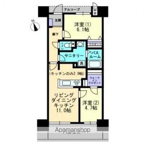 アルファライフ栗林駅北(2LDK/9階)の間取り写真