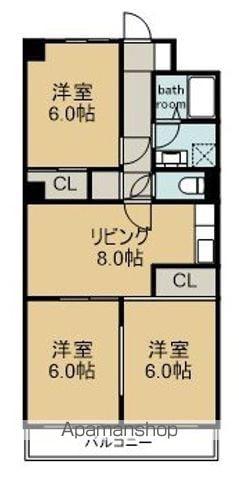 名鉄小牧線 味美駅(名鉄) 徒歩13分 4階建 築42年(3LDK/2階)の間取り写真