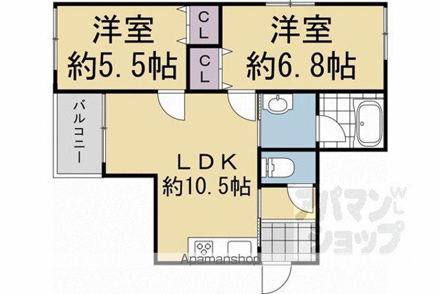 羽束師鴨川町(2LDK/1階)の間取り写真