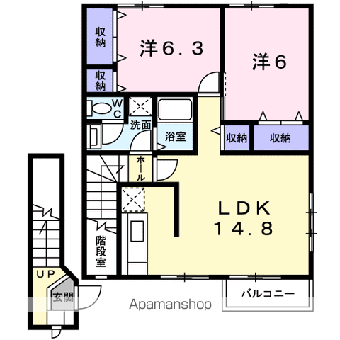 パールスクエアB(2LDK/2階)の間取り写真