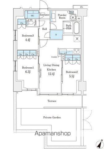 ロイヤルパークス赤羽ノース(3LDK/1階)の間取り写真