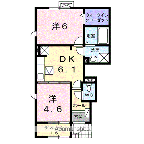 レスポワールⅢ(2DK/1階)の間取り写真
