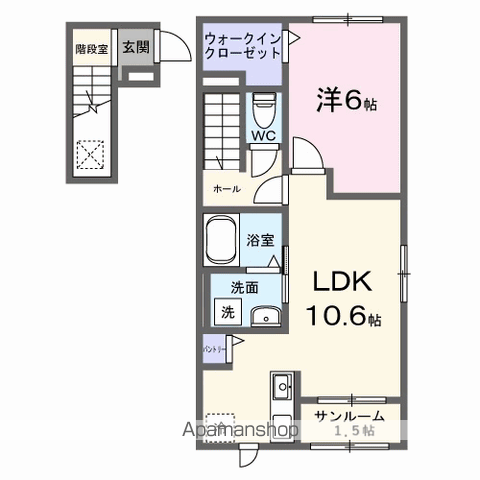 メゾンドラフォーレリーヴル Ⅲ(1LDK/2階)の間取り写真