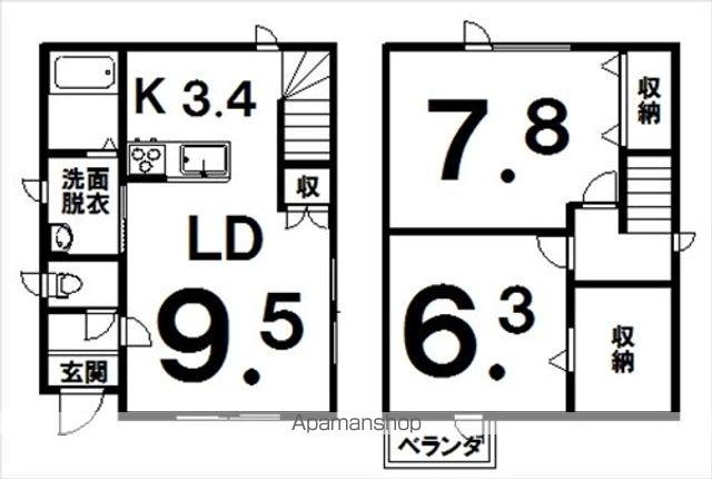 根室本線 帯広駅 バス乗車時間:30分 木野大通西18丁目バス停で下車 徒歩3分 2階建 築12年(2LDK)の間取り写真