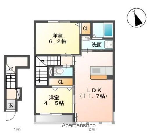 シャン・ドゥ・ポワロ(2LDK/2階)の間取り写真